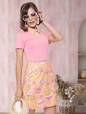Smak Parlour Unique Vintage Collared Dress Mushroom Cherry Pink Orange Small